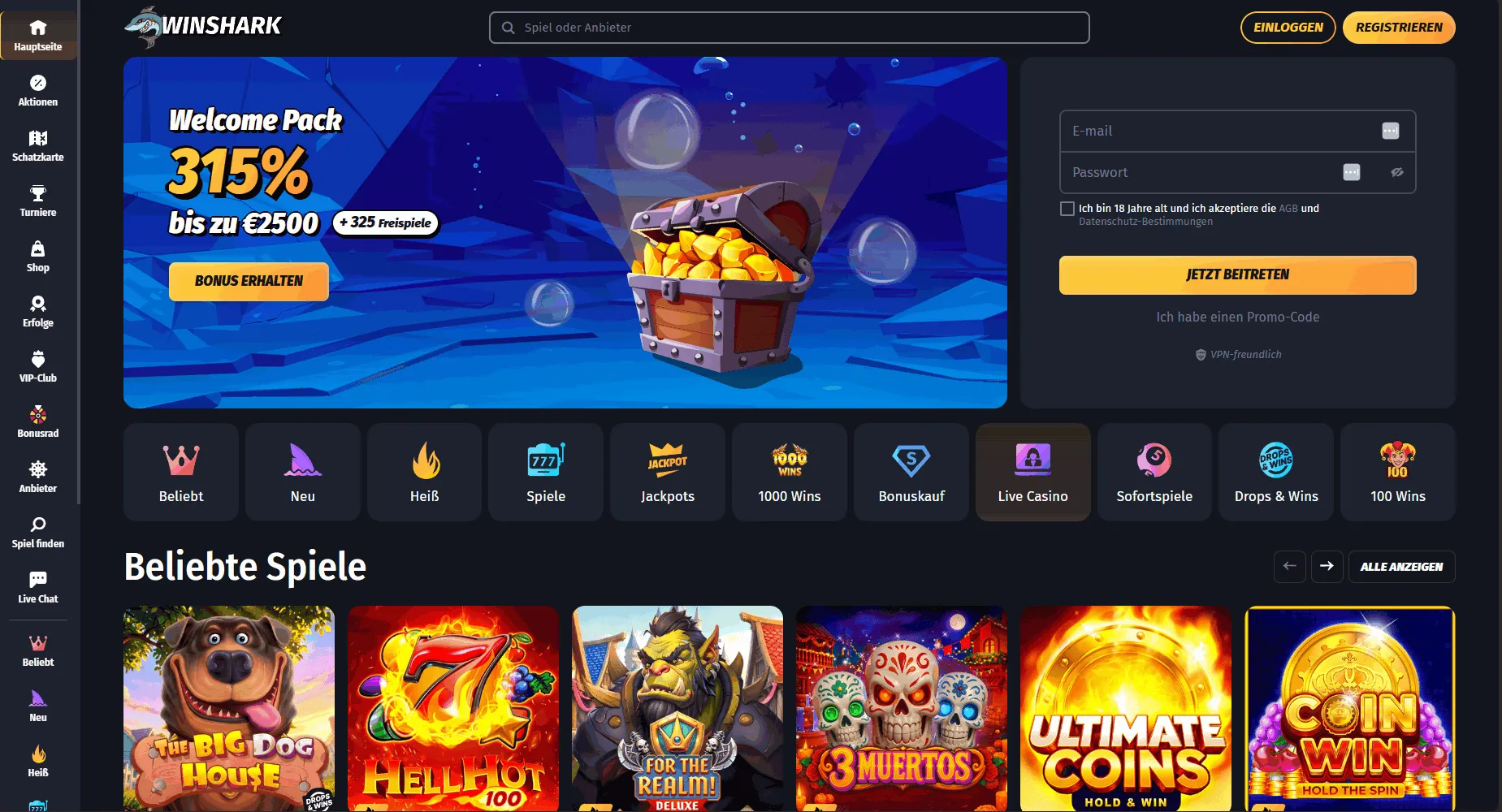 Winshark Online Casino mit EU Lizenz für Österreich